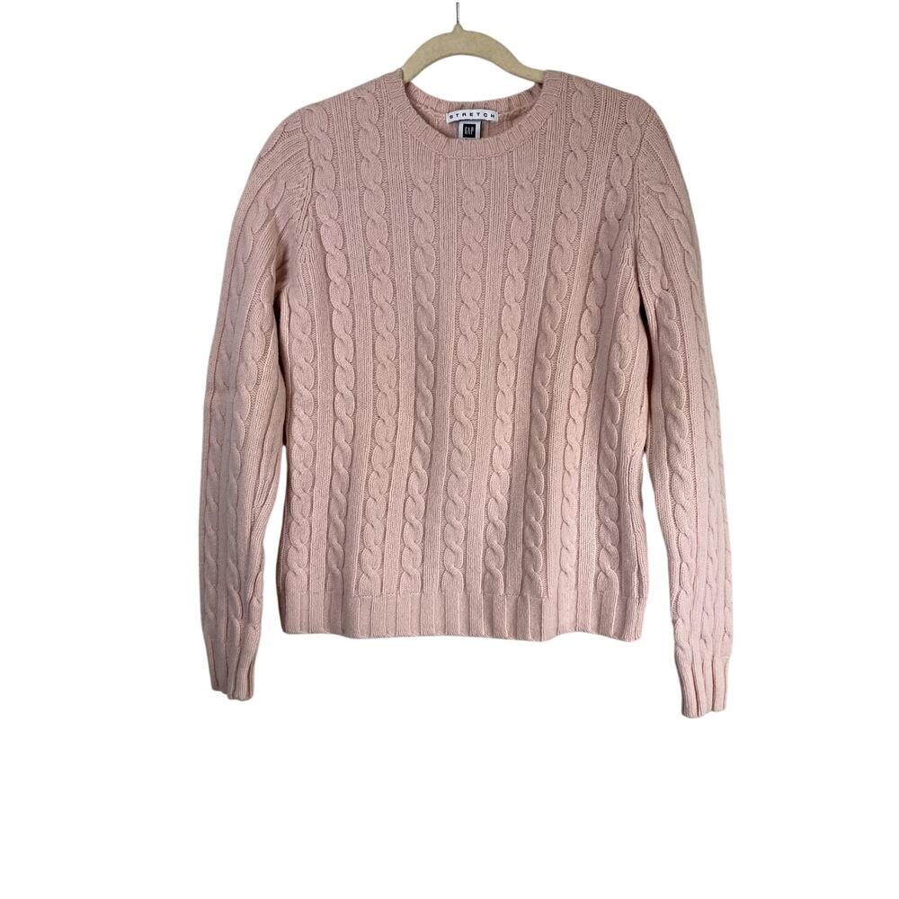 GAP Stretch vintage pink cable knit crew neck sweater.